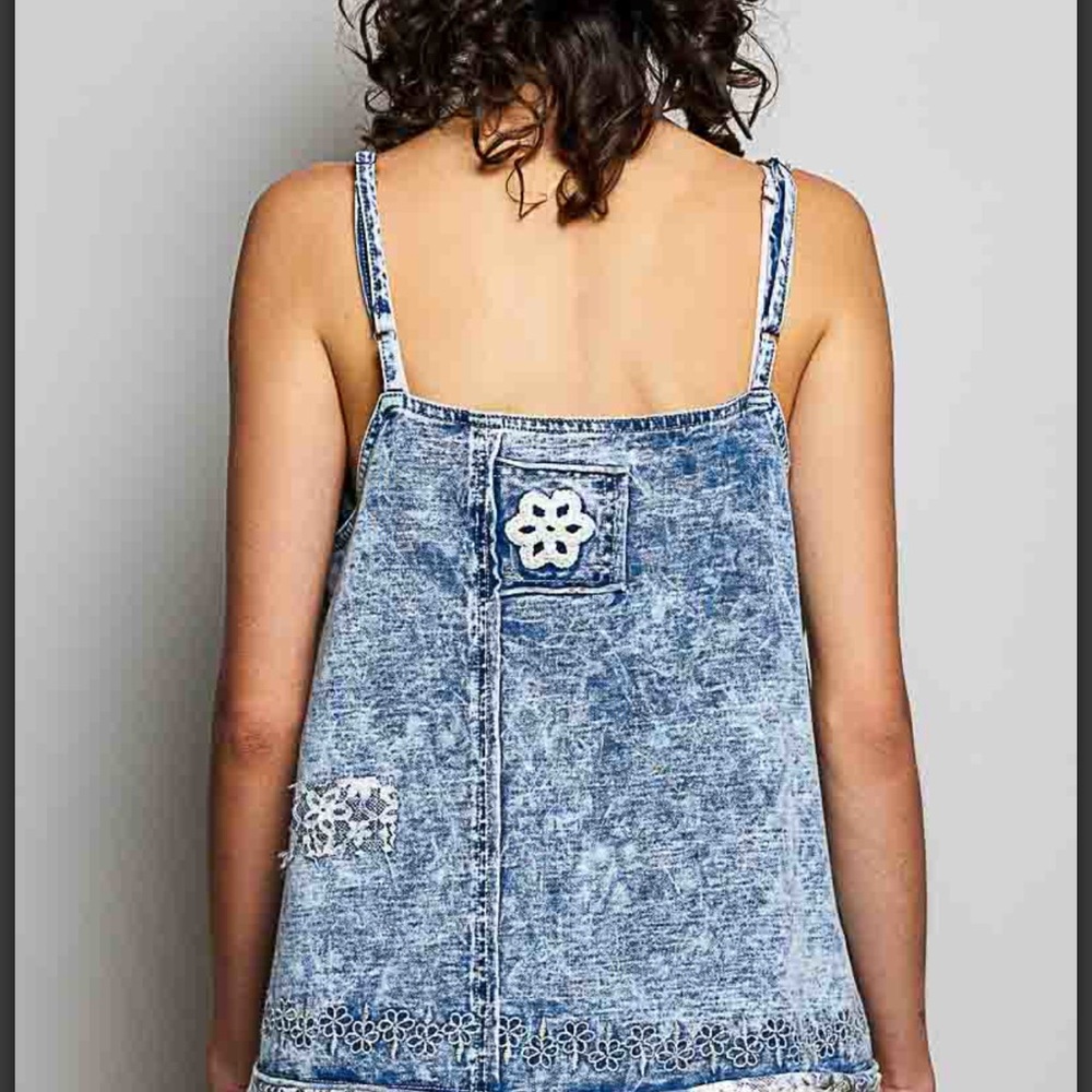 💕LAST ONE! POL Denim Blue Women's Crochet with Lace Accents - Picture 4 of 7